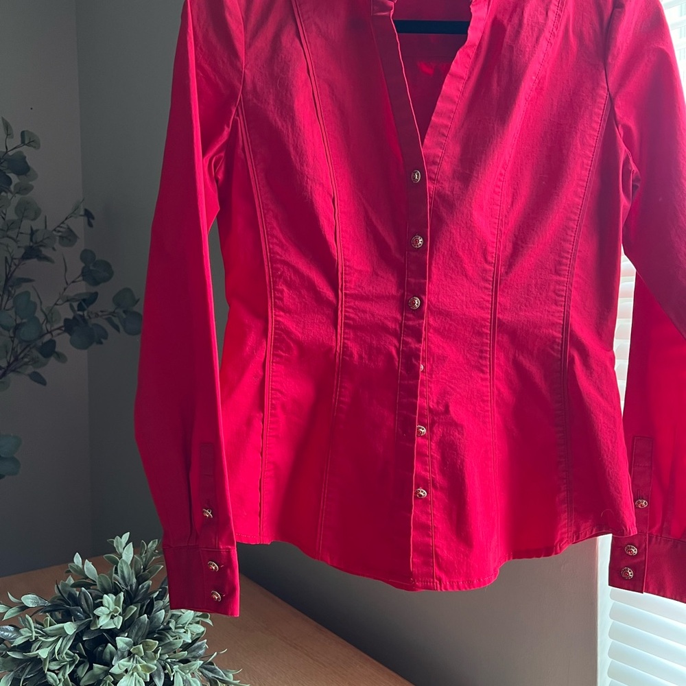 Women's Red Button-Up Shirt - New York and Company XS